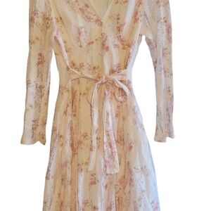 Leshop Cream and Pink Floral Midi Dress